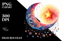 Vibrant Moon with Stars Drawing PNG Product Image 3