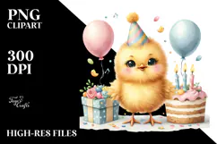 Cute Baby Chicken with Party Hat, PNG Product Image 2