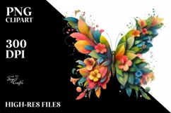 Vibrant Butterfly with Flowers PNG Product Image 1