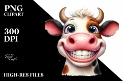 Watercolor Funny Cow Portrait | Clipart Product Image 3