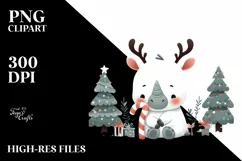 Cute Winter Rhino Christmas Tree PNG Product Image 3