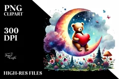 Colorful Watercolor Bear on Moon, PNG Product Image 2