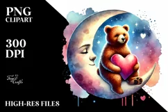 Colorful Watercolor Bear on Moon, PNG Product Image 2