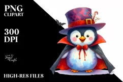 Colorful Watercolor Penguin Vampire Clipart Product Image 1