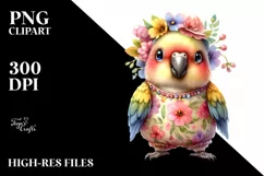 Colorful Baby Parrot Whimsical Flowers Clipart Product Image 1