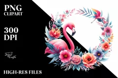 Colorful Flamingo Floral Frame | Clipart Product Image 1