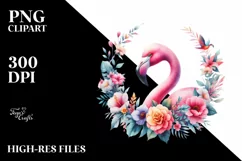 Flamingo Floral Frame | Watercolor Clipart Product Image 1
