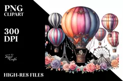 Watercolor Hot Air Balloon Sticker Clipart Product Image 3