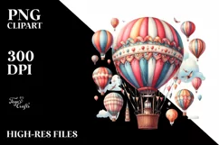 Watercolor Hot Air Balloon Sticker Clipart Product Image 1