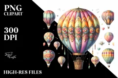 Watercolor Hot Air Balloon Sticker Clipart Product Image 3