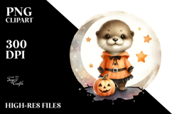 Cute Baby Otter Halloween Watercolor PNG Product Image 2