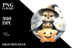 Cute Baby Otter Halloween Watercolor PNG Product Image 2