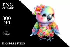 Colorful Baby Parrot Whimsical Flowers Clipart Product Image 3
