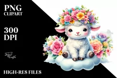 Pastel Watercolor Lamb with Flower Crown PNG Product Image 3