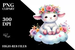 Pastel Watercolor Lamb with Flower Crown PNG Product Image 1