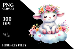Pastel Watercolor Lamb with Flower Crown PNG Product Image 2