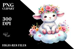 Pastel Watercolor Lamb with Flower Crown PNG Product Image 2