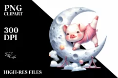 Baby Pig Gymnastics on Moon Watercolor Product Image 3