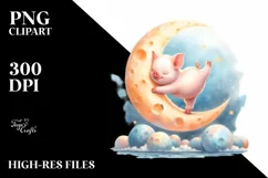Baby Pig Gymnastics on Moon Watercolor Product Image 3