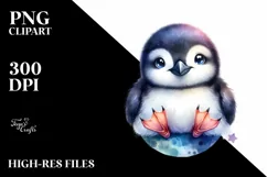 Colorful Smiling Baby Guillemots Moon Whimsical Clipart Product Image 1