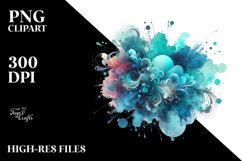 Colorful Cyan Splash | Watercolor Clipart Product Image 1
