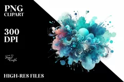 Colorful Cyan Splash | Watercolor Clipart Product Image 1
