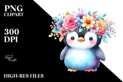Pastel Penguin Flower Crown | Clipart Product Image 2