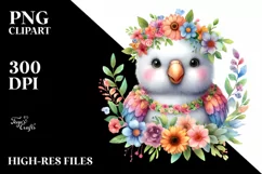 Colorful Baby Parrot Whimsical Flowers Clipart Product Image 3