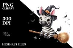 Funny Cute Zebra on Witch Broom Clipart Product Image 2