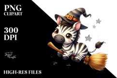 Funny Cute Zebra on Witch Broom Clipart Product Image 2