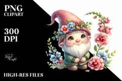 Watercolor Gnome with Snapdragon | Clipart Product Image 1