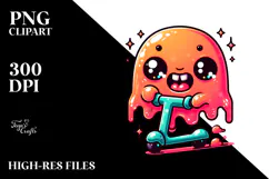 Adorable Floating Jelly Monster Riding Scooter PNG Product Image 2