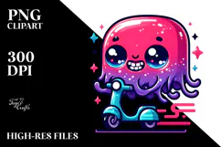 Funny Jelly Monster Riding a Scooter PNG Product Image 2
