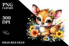 Colorful Baby Deer Cuddling with Flowers | Sublimation | Product Image 3