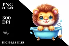 Colorful Smiling Baby Lion in Bathtub | Sublimation Clipart Product Image 1