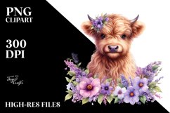 Cute Baby Highland Cow Lilac Frame | Sublimation | Clipart Product Image 1