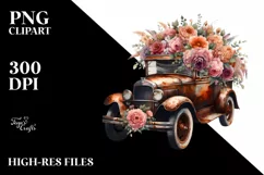 Vintage Rusty Car with Flowers PNG Product Image 3