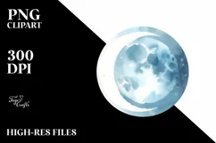 Blueish Whimsical Moon Clipart PNG Product Image 3