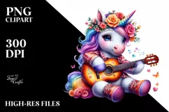 Colorful Baby Unicorn with Guitar PNG Product Image 1