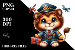 Baby Lion with Chef's Apron and Aviator Suit PNG Product Image 2