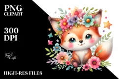 Colorful Baby Fox Whimsical Star Flowers Clipart Product Image 3