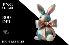 Colorful Stylized Bunny Sitting PNG Product Image 2