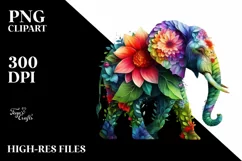 Abstract Elephant made of Flowers PNG Product Image 3