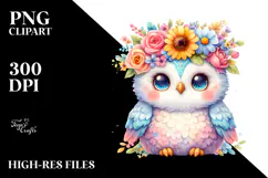 Pastel Owl Flower Crown | Sublimation | Clipart Product Image 2