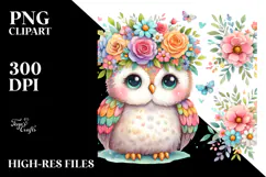 Pastel Owl Flower Crown | Sublimation | Clipart Product Image 2