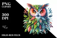 Abstract Owl with Plant Leaves PNG Product Image 1