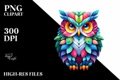 Vibrant Owl with Plant Leaves PNG Product Image 3