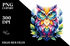 Colorful Owl with Plant Leaves PNG Product Image 3