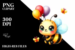Colorful Smiling Baby Bee with Party Balloons | Sublimation Product Image 3