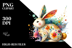 Vibrant Wood Bunny on Splashy Background PNG Product Image 2